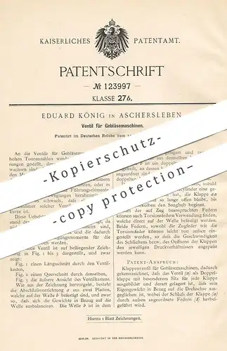 original Patent - Eduard König , Aschersleben , 1900 , Ventil für Gebläsemaschinen | Gebläse , Lüftung , Ventile !!