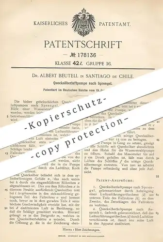 original Patent - Dr. Albert Beutell , Santiago de Chile | Quecksilberluftpumpe nach Sprengel | Quecksilber - Luftpumpe