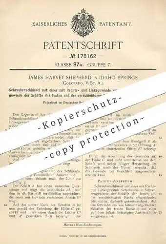 original Patent - James Harvey Shepherd , Idaho Springs , Colorado , USA , 1905 , Schraubenschlüssel | Werkzeug !!