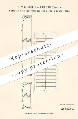 original Patent - Fr. Aug. Müller , Freiberg / Sachsen , Matratze m. Spannfedern | Federkern , Matratzen , Bett , Betten