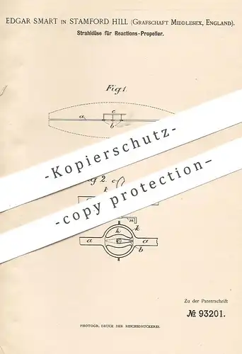 original Patent - Edgar Smart , Stamford Hill , Middlesex , England  1895 , Strahldüse für Reaktions- Propeller | Schiff