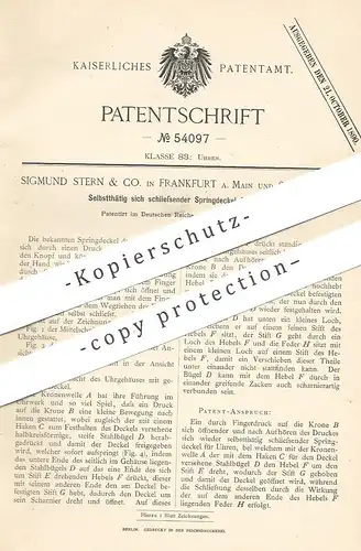 original Patent - Sigmund Stern & Co. , Frankfurt / Main und Solothurn , 1890 , Springdeckel f. Uhren | Taschenuhr , Uhr