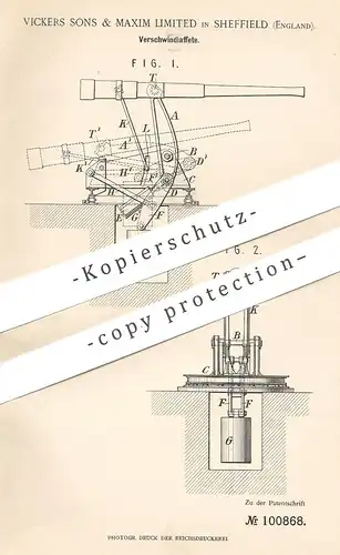 original Patent - Vickers Sons & Maxim Limited , Sheffield , England , 1898 , Verschwindlaffete | Geschütz , Waffen !!