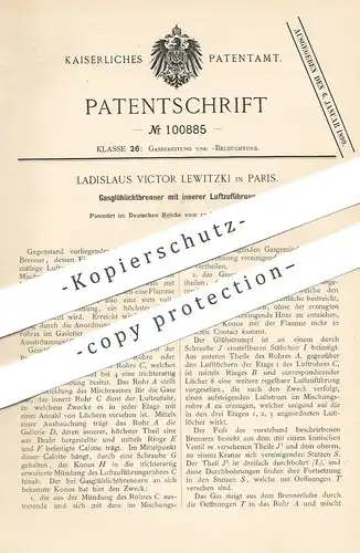 original Patent - Ladislaus Victor Lewitzki , Paris , Frankreich , 1897 , Gasglühlichtbrenner | Gas - Glühlicht Brenner