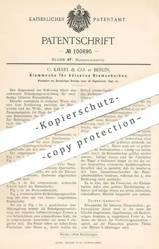 original Patent - G. Kiesel & Co. , Berlin , 1897 , Klemmnabe für hölzerne Riemscheiben | Maschinen , Schlosser !!