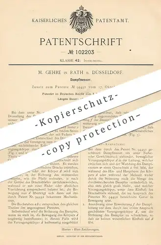 original Patent - M. Gehre , Rath / Düsseldorf , 1898 , Dampfmesser | Dampfkessel , Dampfmaschine , Wasserkessel , Dampf