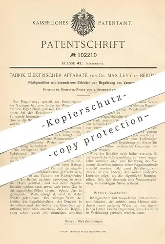 original Patent - Fabrik Elektrischer Apparate von Dr. Max Levy , Berlin , 1898 , Röntgenröhre | Röntgen Röhre | Vakuum
