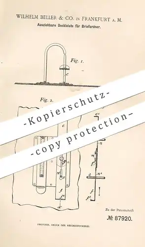 original Patent - Wilhelm Beller & Co. , Frankfurt / Main , 1895 , Ausziehbare Deckleiste für Briefordner | Aktenordner