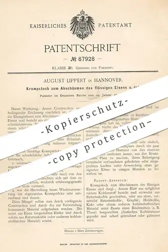 original Patent - August Lippert , Hannover , 1896 , Krampstock zum Abschäumen von flüssigem Eisen