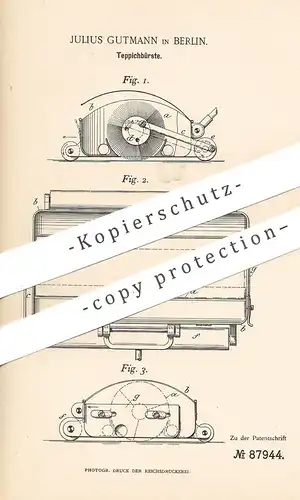 original Patent - Julius Gutmann , Berlin , 1895 , Teppichbürste , 1895 , Teppichbürste | Teppich , Bürste , Bürsten !!