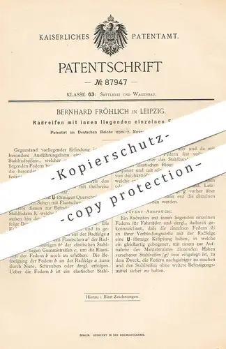 original Patent - Bernhard Fröhlich , Leipzig , 1895 , Radreifen | Rad - Reifen | Räder | Wagenrad , Kutsche