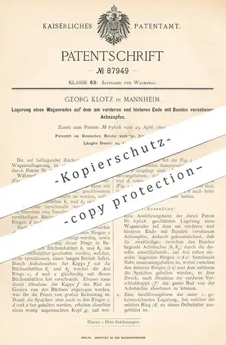 original Patent - Georg Klotz , Mannheim , 1896 , Wagenrad - Lagerung | Wagen - Rad | Räder , Kutsche