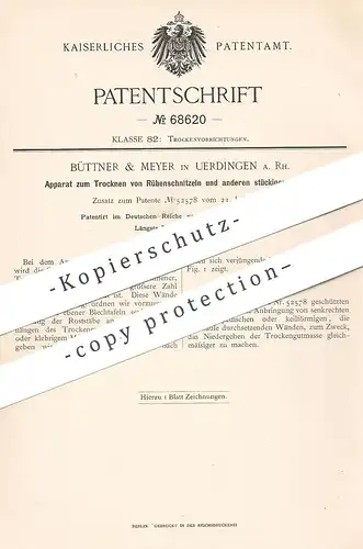 original Patent - Büttner & Meyer , Uerdingen , 1892 , Trocknen von Rübenschnitzel | Rüben , Trockner , Zucker !!
