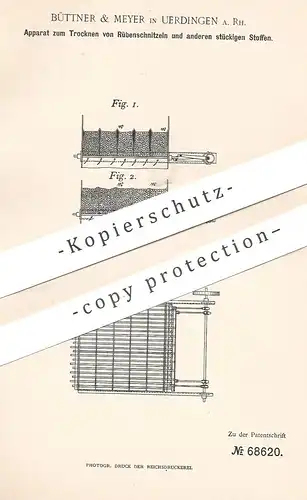 original Patent - Büttner & Meyer , Uerdingen , 1892 , Trocknen von Rübenschnitzel | Rüben , Trockner , Zucker !!