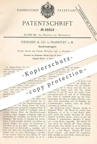 original Patent - Fleischer & Co. , Frankfurt / Main , 1892 , Gasdruckregler | Gasdruck - Regler | Gas , Brenner , Licht