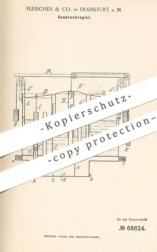 original Patent - Fleischer & Co. , Frankfurt / Main , 1892 , Gasdruckregler | Gasdruck - Regler | Gas , Brenner , Licht