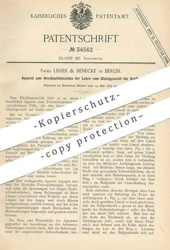 original Patent - Lisser & Benecke , Berlin , 1885 , Lehre vom Gleichgewicht der Kräfte | Kraft , Physik , Schule !!