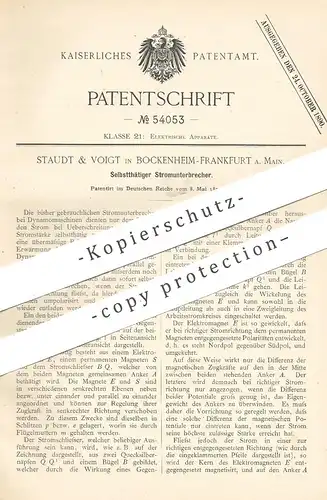 original Patent - Staudt & Voigt , Frankfurt Main / Bockenheim 1890 , Stromunterbrecher | Strom , Elektriker , Elektrik