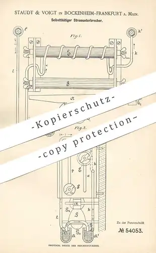 original Patent - Staudt & Voigt , Frankfurt Main / Bockenheim 1890 , Stromunterbrecher | Strom , Elektriker , Elektrik
