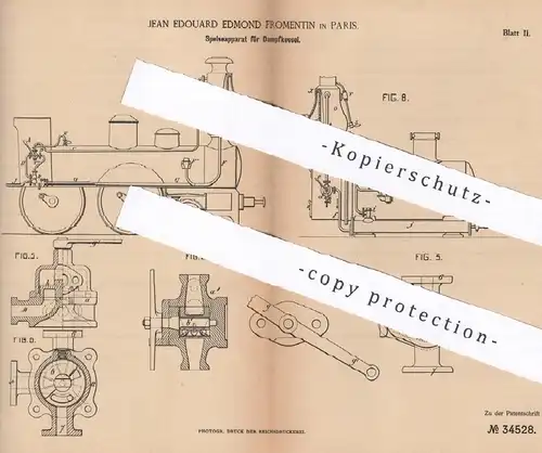 original Patent - Jean Edouard Edmond Fromentin , Paris , Frankreich , 1885 , Speiseapparat für Dampfkessel | Kessel !!!