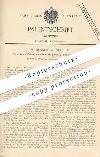 original Patent - W. Henning , Bruchsal , 1896 , Fahrtenwähler an elektrischen Blockeinrichtungen | Eisenbahn , Bahn !!