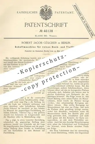 original Patent - Robert Jacob Gülcher , Berlin , 1888 , Schaftmaschine für Webstuhl | Webstühle , Weben , Weberei !!