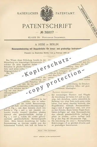 original Patent -  A. Reise , Berlin 1886 , Resonanzbodensteg | Resonanzboden | Musikinstrument Musik , Piano , Klavier
