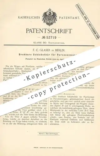 original Patent - F. C. Glaser , Berlin , 1890 , Drehbare Schiebetür für Personenwagen | Eisenbahn , Wagon , Straßenbahn