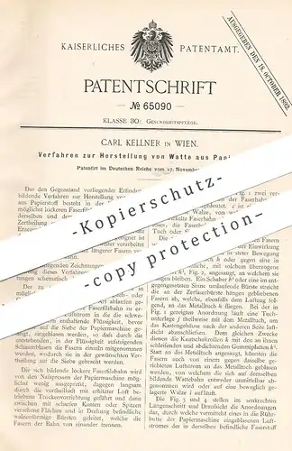 original Patent - Carl Kellner , Wien , Österreich , 1891 , Watte aus Papierstoff | Papier , Cellulose | Medizin
