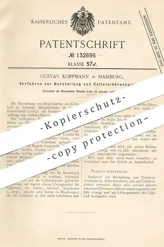 original Patent - Gustav Koppmann , Hamburg , 1901 , Herst. von Celluloiddruckplatten | Celluloid | Druck , Druckerei !!
