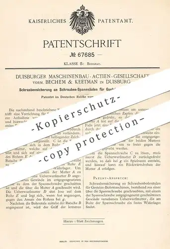 original Patent - Duisburger Maschinenbau AG vorm. Bechem & Keetman , Duisburg | Sicherung an Gesteins- Bohrmaschine