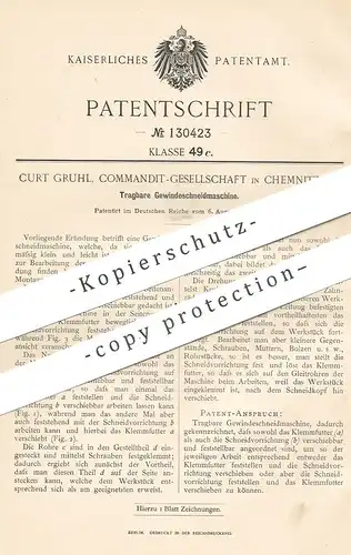 original Patent - Curt Gruhl KG , Chemnitz  1901 , Tragbare Gewindeschneidmaschine | Gewinde Schneidmaschine | Schlosser