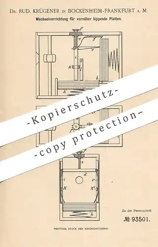 original Patent - Dr. Rud. Krügener , Frankfurt / Main / Bockenheim , 1896 , Wechsel für Kamera - Platten | Photography