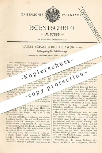 original Patent - August Köpcke , Rotterdam , Holland , 1892 , Rettungsring für Schiffbrüchige | Schwimmring | Rettung