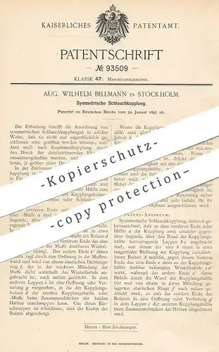 original Patent - Aug. Wilhelm Billmann , Stockholm , Schweden 1897 | Symmetrische Schlauchkupplung | Schlauch Kupplung