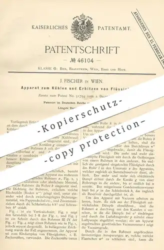 original Patent - J. Fischer , Wien , Österreich , 1888 , Kühlen und Erhitzen von Flüssigkeiten | Kühlung , Kühlschrank