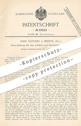 original Patent - John Fletcher , Bristol , England , 1896 , Löten von künstlichen Zähnen | Zahn , Zähne , Zahnarzt !!
