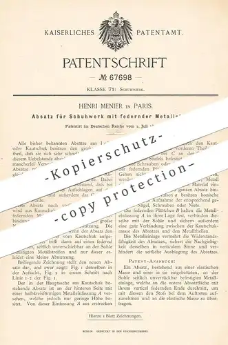 original Patent - Henri Menier , Paris , Frankreich 1892 , Absatz f. Schuhwerk | Schuh , Schuhe , Schuster , Schuhmacher