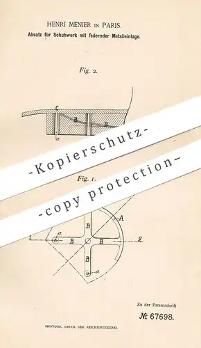 original Patent - Henri Menier , Paris , Frankreich 1892 , Absatz f. Schuhwerk | Schuh , Schuhe , Schuster , Schuhmacher