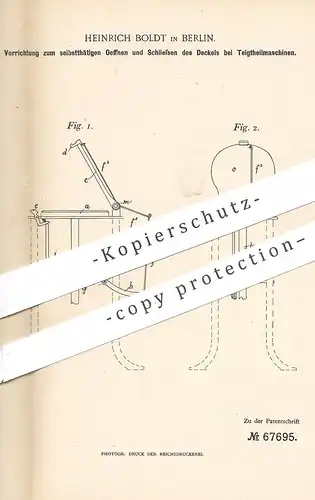 original Patent - Heinrich Boldt , Berlin , 1892 , Teigteilmaschine | Teig , Bäcker , Bäckerei , Brot backen !!