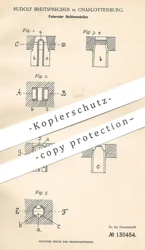 original Patent - Rudolf Breitsprecher , Berlin / Charlottenburg , 1901 , Federnder Hufeisenstollen | Hufeisen | Schmied