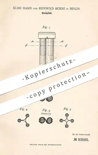 original Patent - Kurd Hahn , Reinhold Hoese , Berlin , 1896 , Blechpfahl | Pfahl aus Blech | Stange , Bau , Hochbau !!