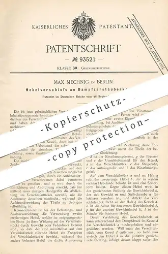 original Patent - Max Mechnig , Berlin , 1896 , Hebelverschluss am Dampfzerstäuberkessel | Zerstäuber , Inhalator !!!