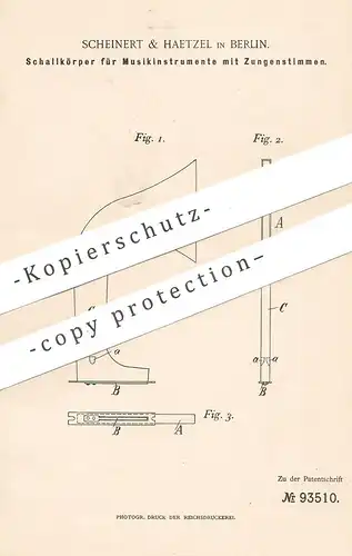 original Patent - Scheinert & Haetzel , Berlin , 1896 , Schallkörper für Musikinstrument | Schall , Musik , Musiker !!