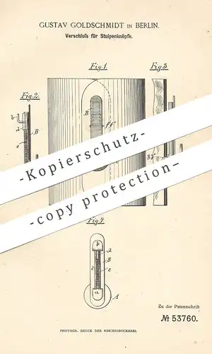 original Patent - Gustav Goldschmidt , Berlin , 1890 , Verschluss für Stulpenknöpfe | Knopf , Knöpfe | Schneider !!!