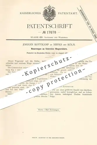 original Patent - Johann Rottkamp , Köln / Nippes , 1881 , federndes Wagenrad | Wagenräder , Rad , Räder , Reifen !!