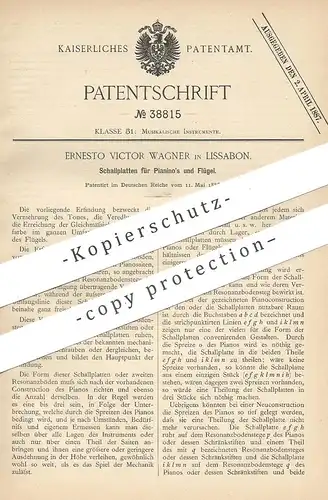 original Patent - Ernesto Victor Wagner , Lissabon , 1886 , Schallplatten für Piano , Flügel , Klavier !!!