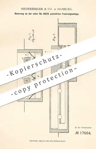 original Patent - Niederberger & Co. Hamburg , 1881 , Feuerungsanlage | Feuerung | Heizung , Ofen , Ofenbauer !!