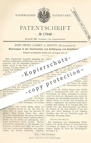 original Patent - John Henry Laskey , Boston , Massachusetts , 1881 , Schiffsbetten | Bett für Schiff | Koje , Boot !!