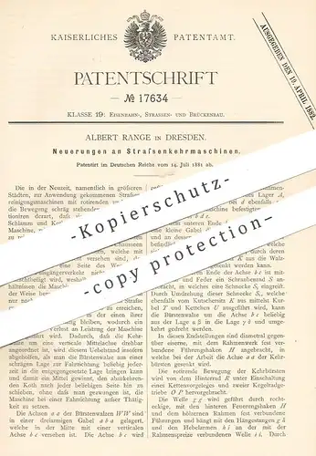 original Patent - Albert Range , Dresden , 1881 , Straßenkehrmaschine | Straßenreinigung | Kehrmaschine !!